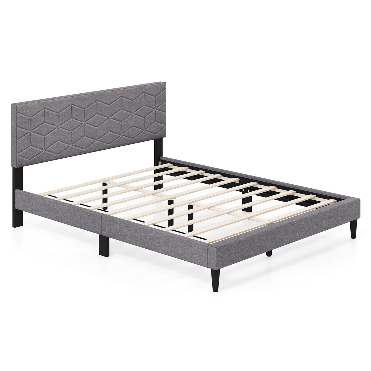 Modern Platform Bed Frame with Linen Headboard