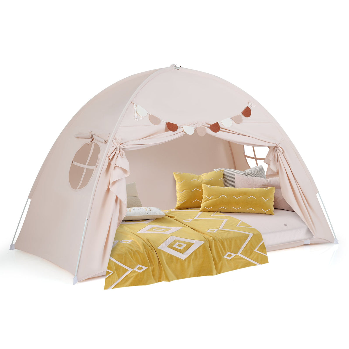 Kids Twin Size Indoor Canopy Bed Tent with 2 Windows