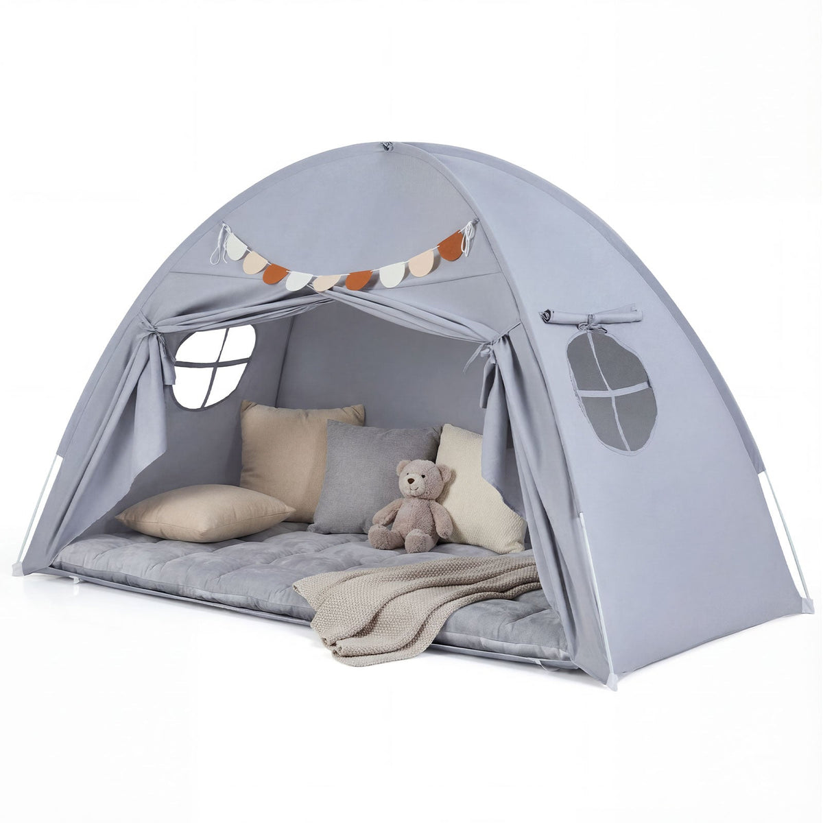 Kids Twin Size Indoor Canopy Bed Tent with 2 Windows