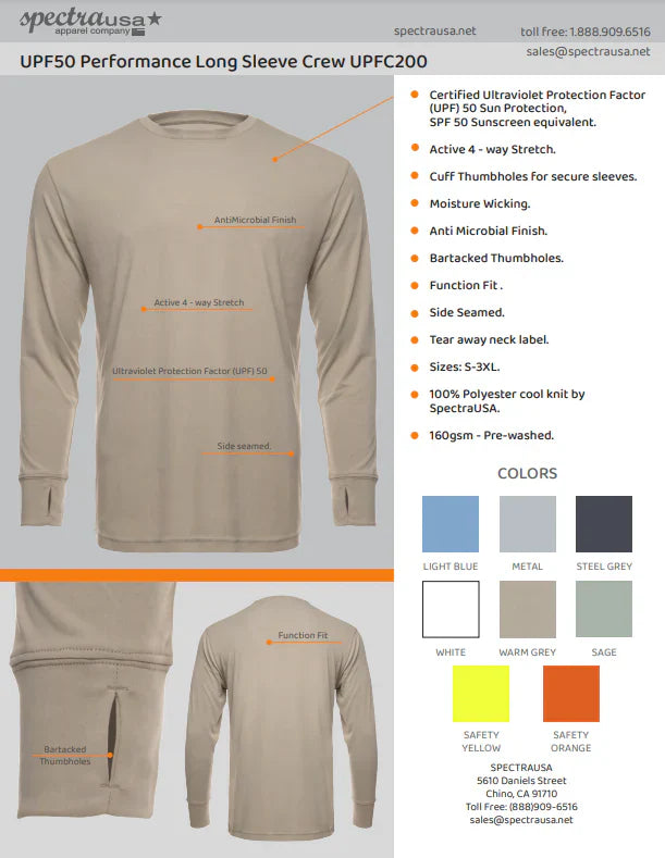 UPF 50 Long Sleeve Performance Crew – Sun Protection & Moisture Wicking