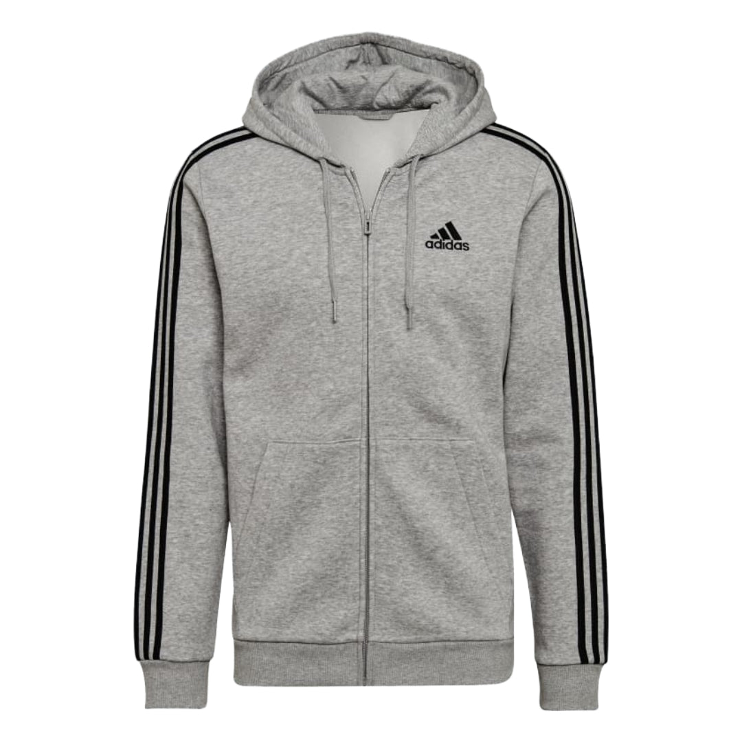 adidas Men's Essentials 3-Stripes Fleece Full-Zip Hoodie - Medium Grey Heather (JD1865)