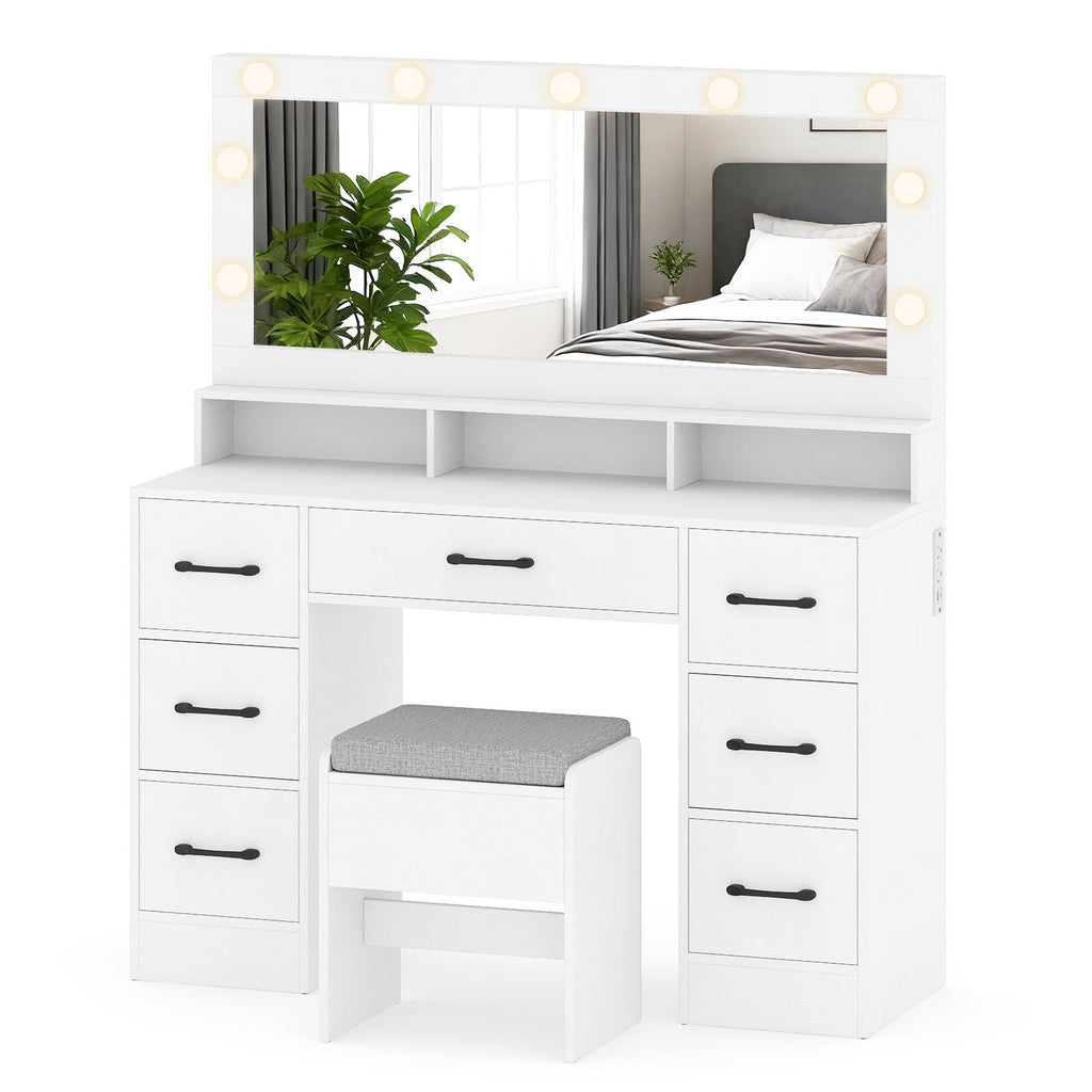Vanity Desk with Hollywood Mirror & Built-In Power Outlets