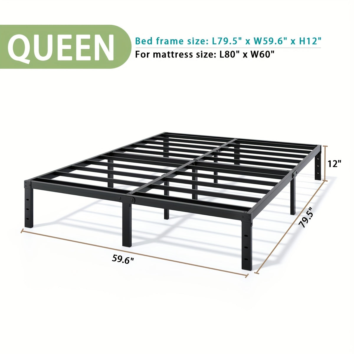 Heavy-Duty Metal Platform Bed Frame – No Box Spring Needed, Under-Bed Storage, Multiple Heights