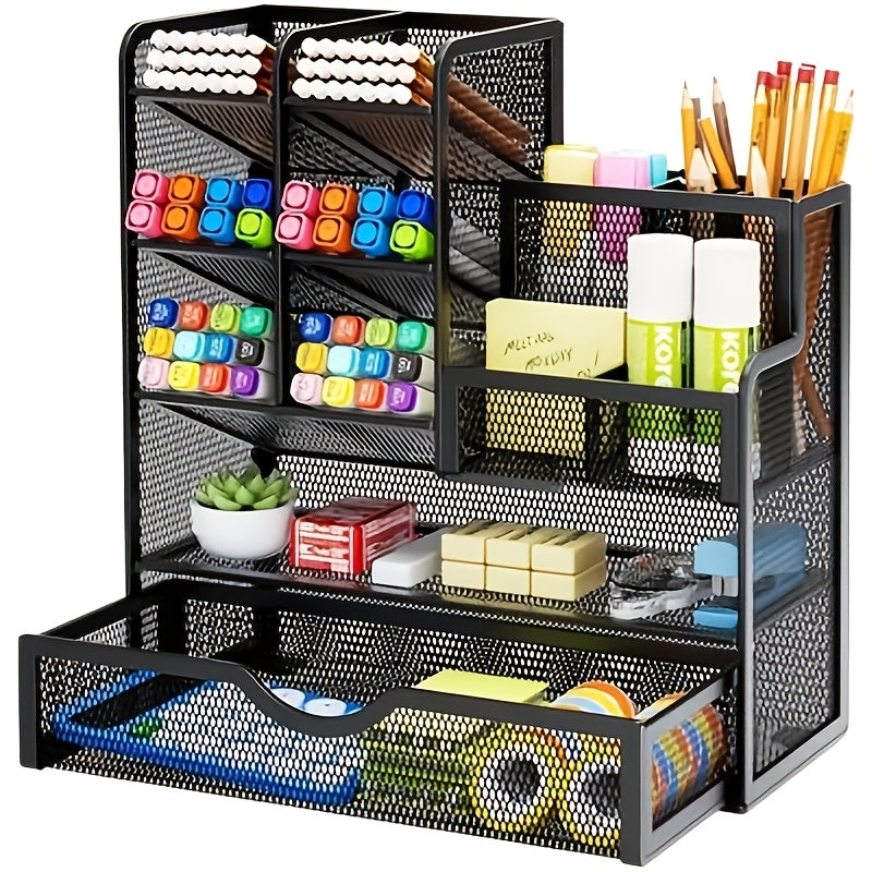 Multi-Layer Iron Mesh Desk Organizer – Large Capacity Desktop Storage for Office, School & Home