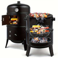 3-in-1 Charcoal Smoker Grill – BBQ Grill, Smoker & Fire Pit | Built-In Thermometer, 2 Access Doors, 6 Food Hooks