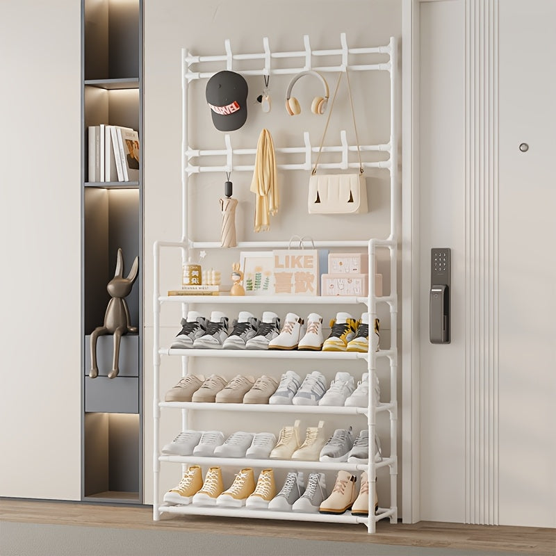 2-in-1 Shoe Rack & Coat Hanger – 5-Tier Entryway Organizer with Dual Hooks