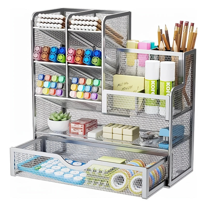 Multi-Layer Iron Mesh Desk Organizer – Large Capacity Desktop Storage for Office, School & Home