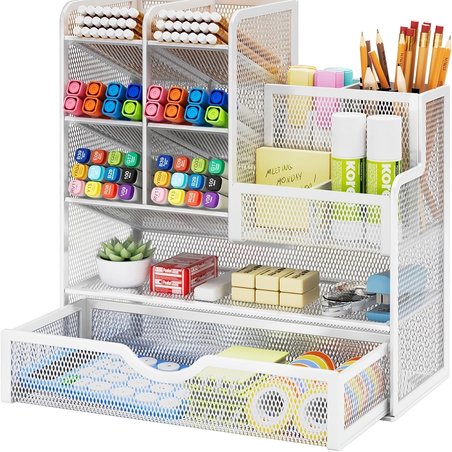 Multi-Layer Iron Mesh Desk Organizer – Large Capacity Desktop Storage for Office, School & Home