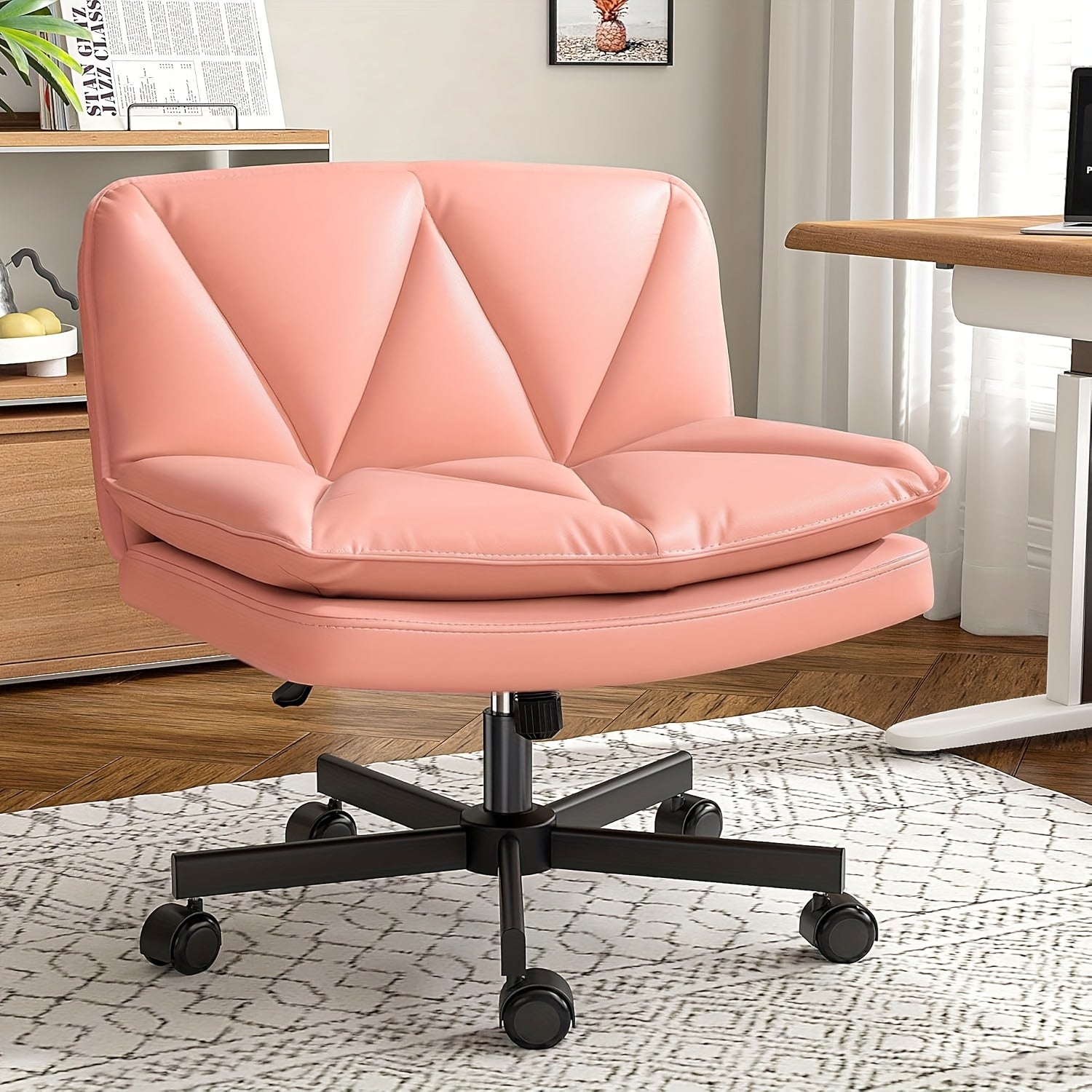 27" Wide Criss Cross Office Chair with Wheels – Ergonomic Swivel Armless Vanity & Desk Chair