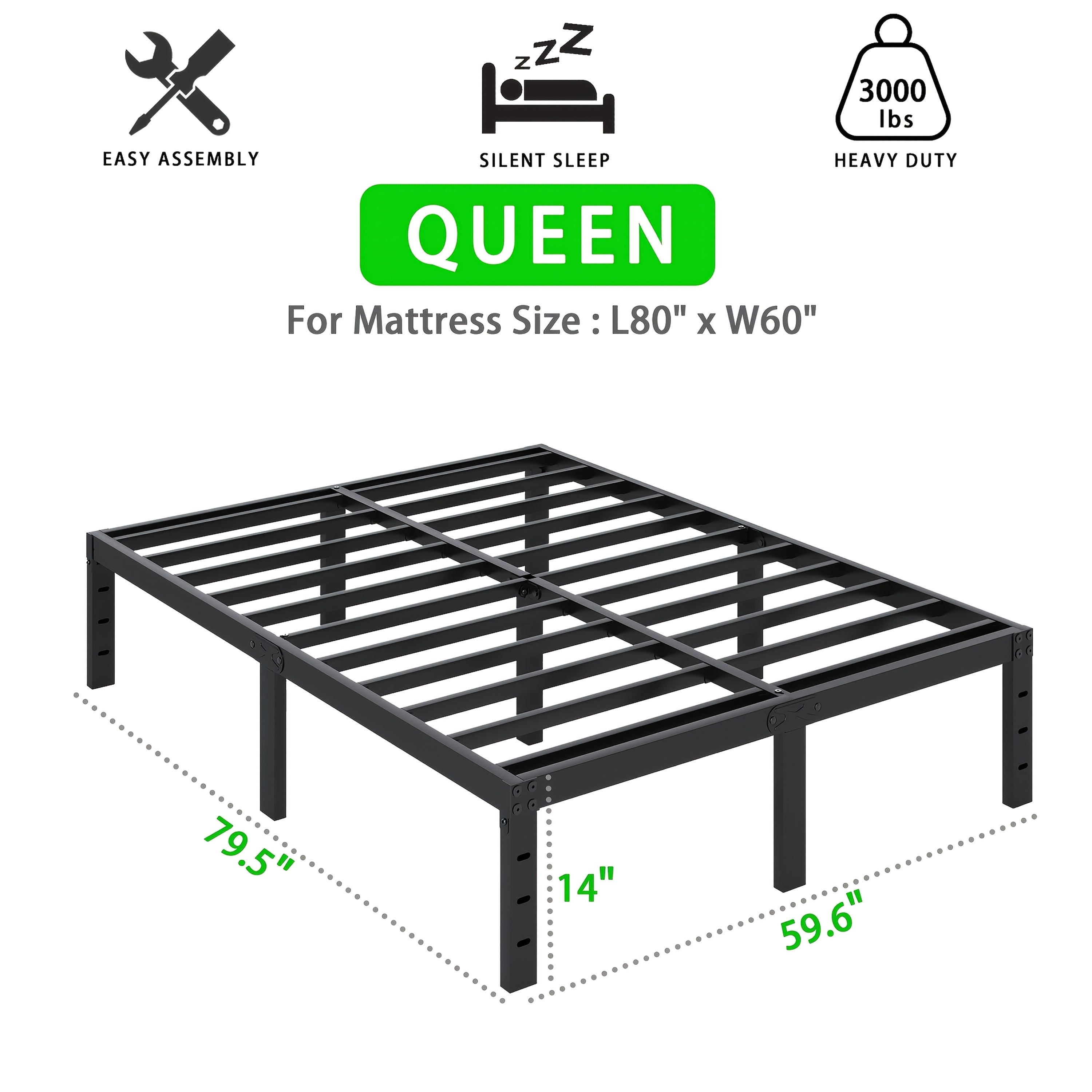 Heavy-Duty Metal Platform Bed Frame – No Box Spring Needed, Under-Bed Storage, Multiple Heights