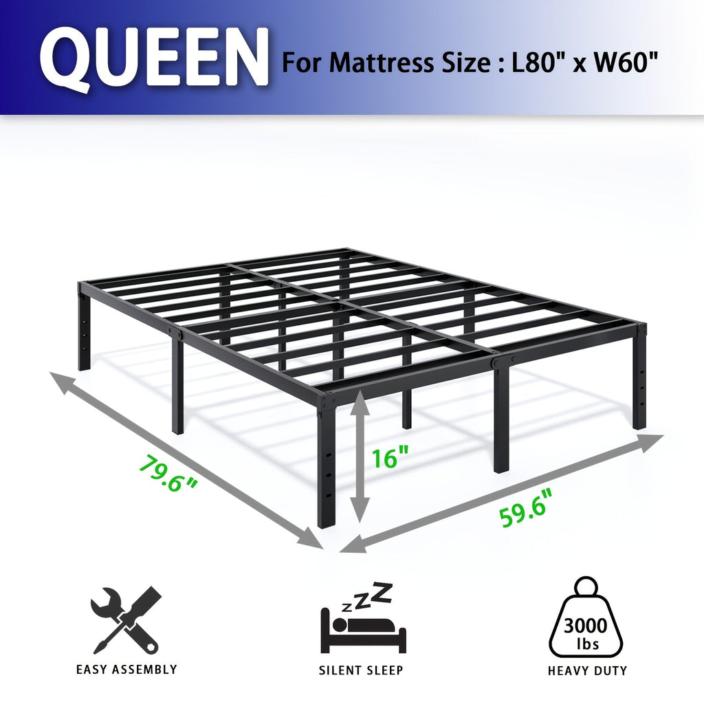 Heavy-Duty Metal Platform Bed Frame – No Box Spring Needed, Under-Bed Storage, Multiple Heights