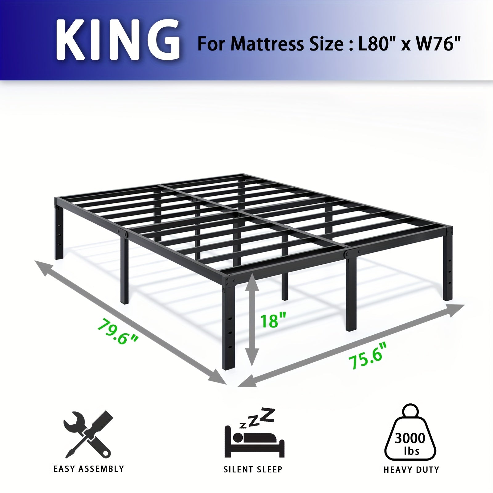 Heavy-Duty Metal Platform Bed Frame – No Box Spring Needed, Under-Bed Storage, Multiple Heights
