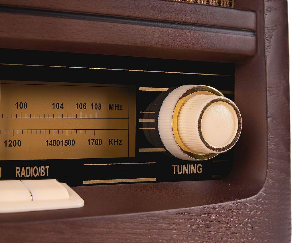 Retro Vintage Radio with Qi Wireless Charging, Bluetooth 5.1 & AM/FM