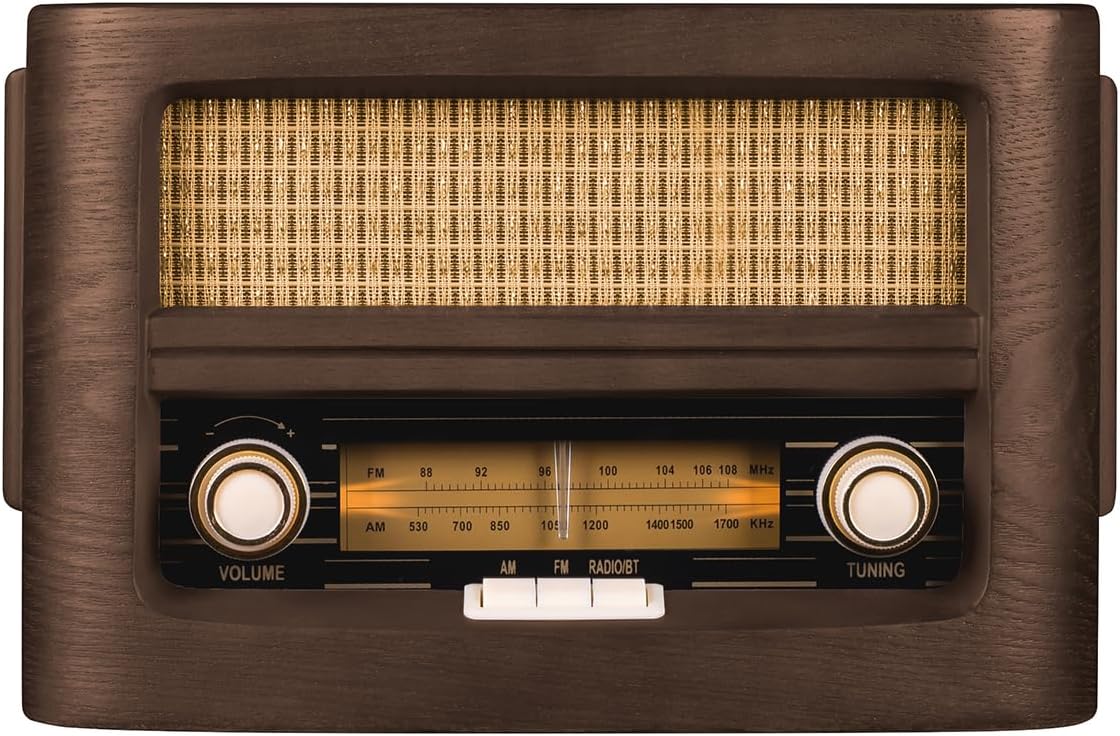 Retro Vintage Radio with Qi Wireless Charging, Bluetooth 5.1 & AM/FM