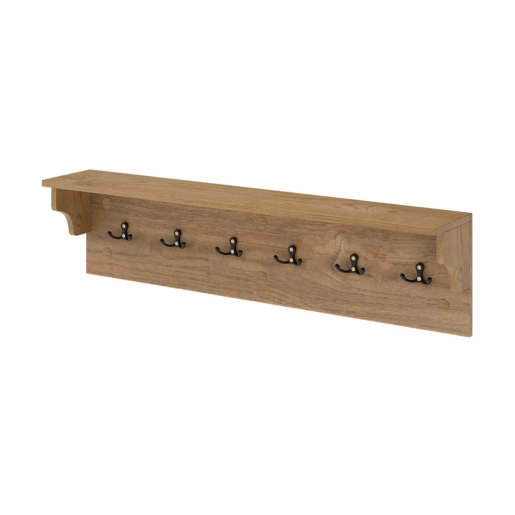 Wooden Wall Coat Rack with Shelf & 6 Hooks