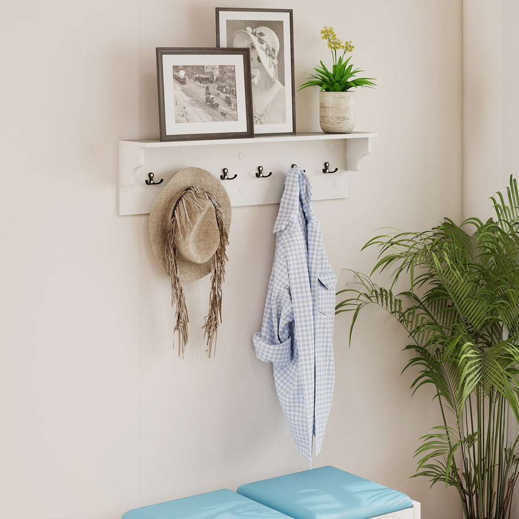 Wooden Wall Coat Rack with Shelf & 6 Hooks