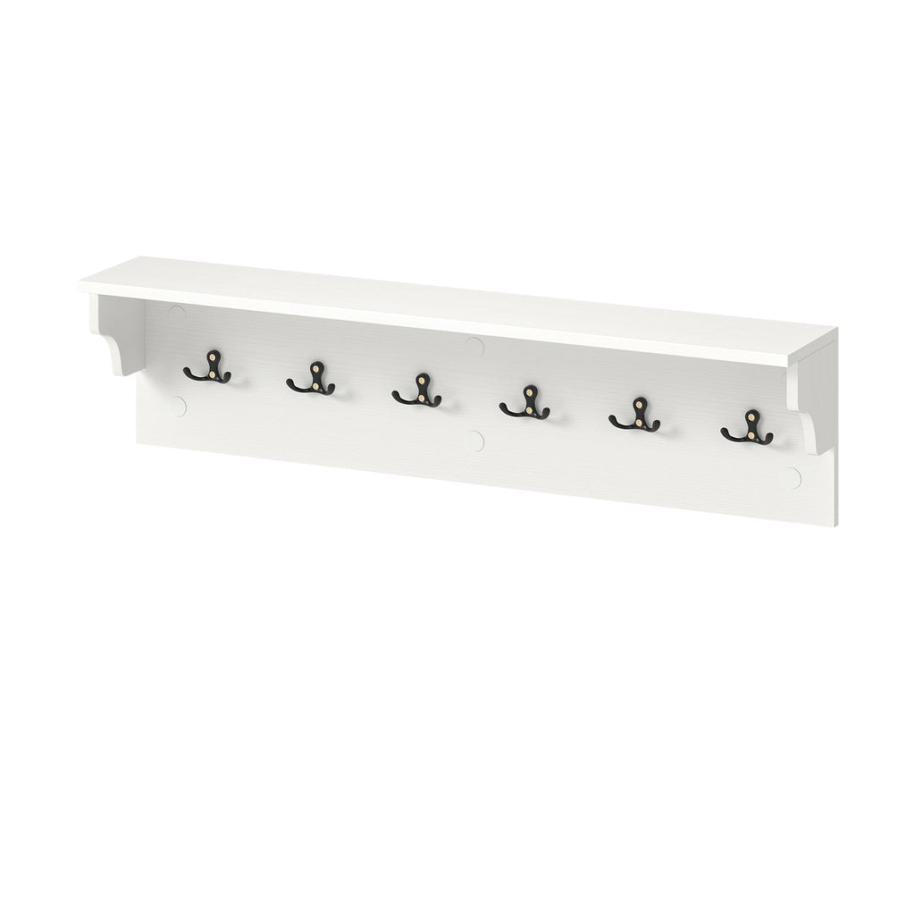 Wooden Wall Coat Rack with Shelf & 6 Hooks