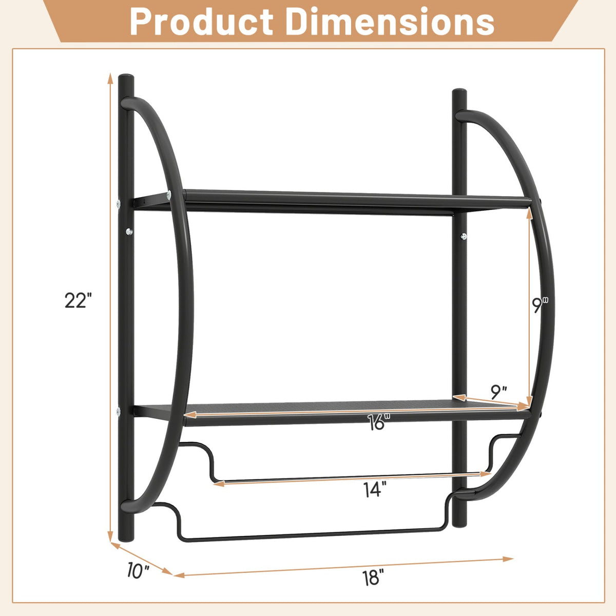 2-Tier Wall-Mounted Bathroom Towel Rack