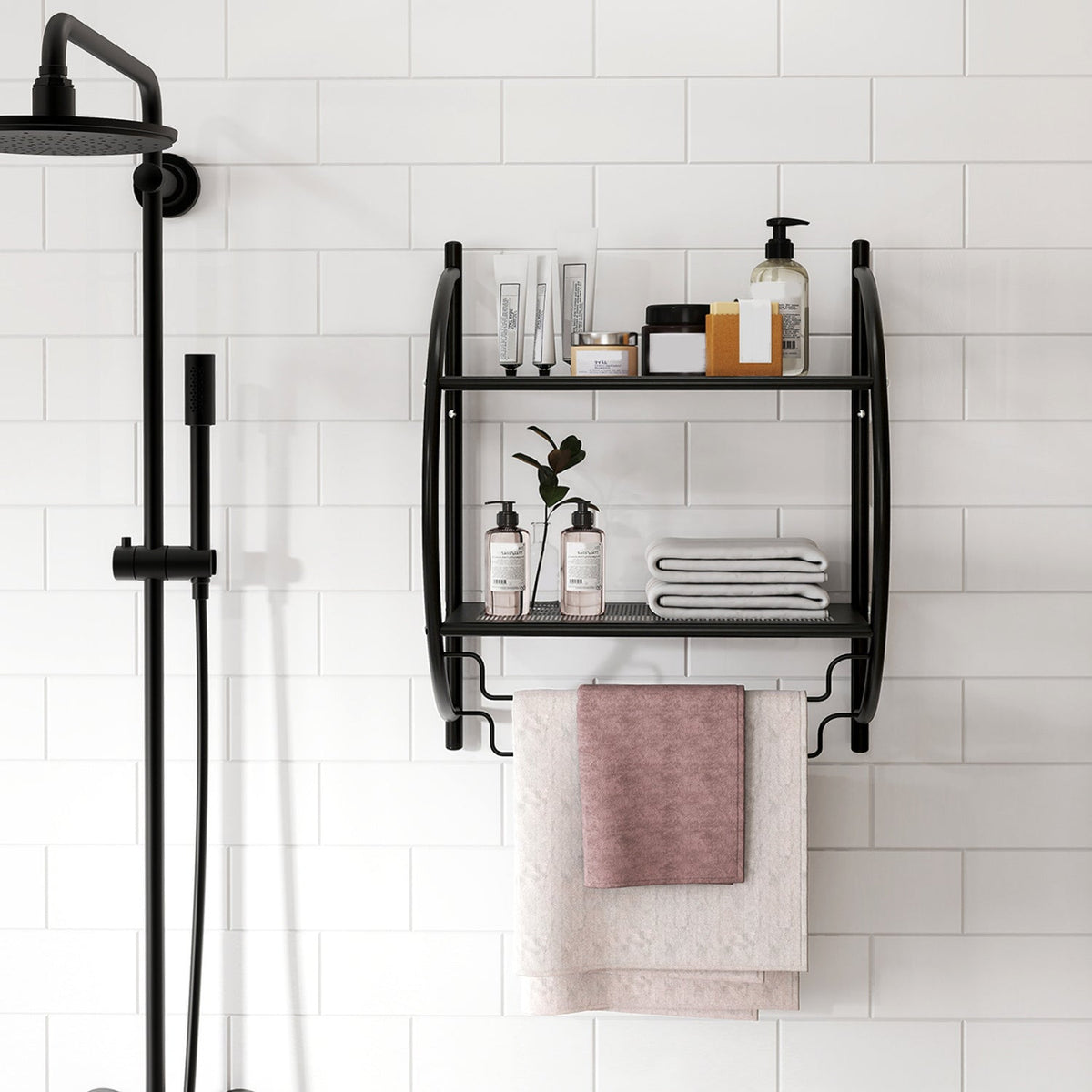 2-Tier Wall-Mounted Bathroom Towel Rack