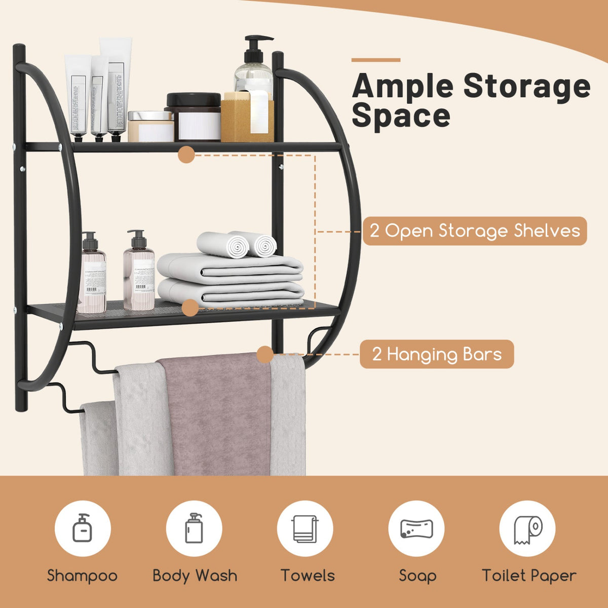2-Tier Wall-Mounted Bathroom Towel Rack