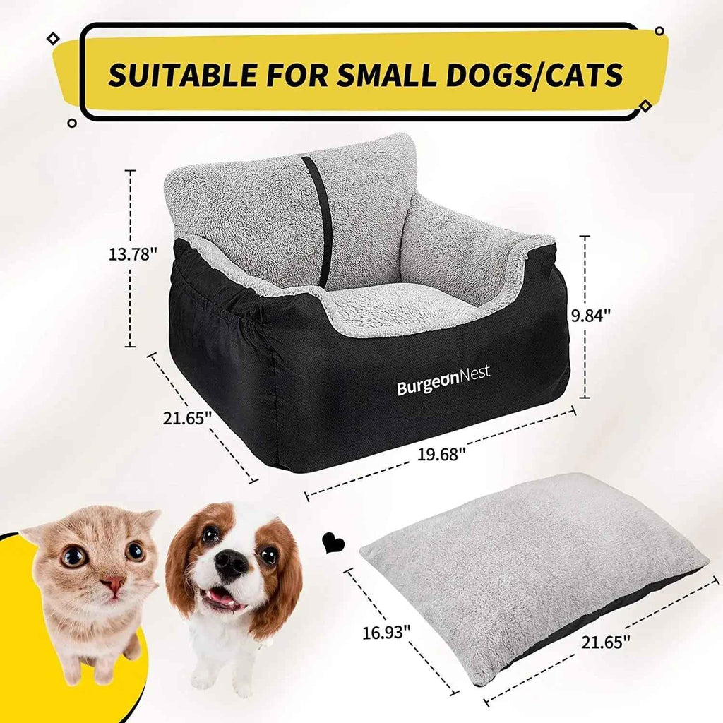 Pet bed with dimensions and suitable for small dogs and cats text