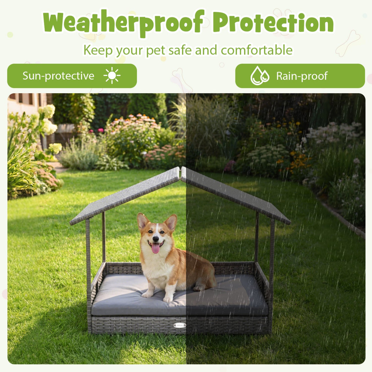 Elevated PE Rattan Doghouse with Canopy