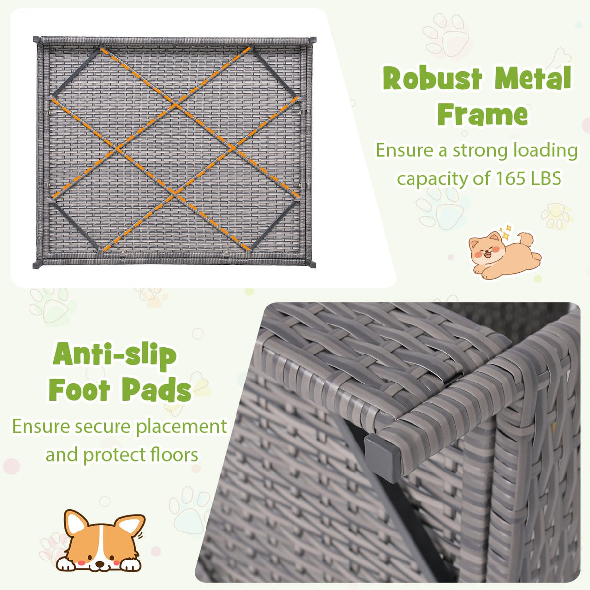 Elevated PE Rattan Doghouse with Canopy