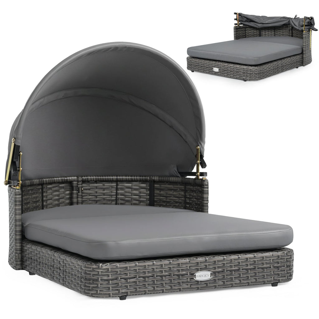 Outdoor Wicker Dog Bed with Adjustable Canopy & Cushions