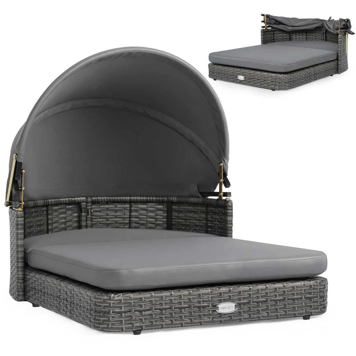 Outdoor Wicker Dog Bed with Adjustable Canopy & Cushions