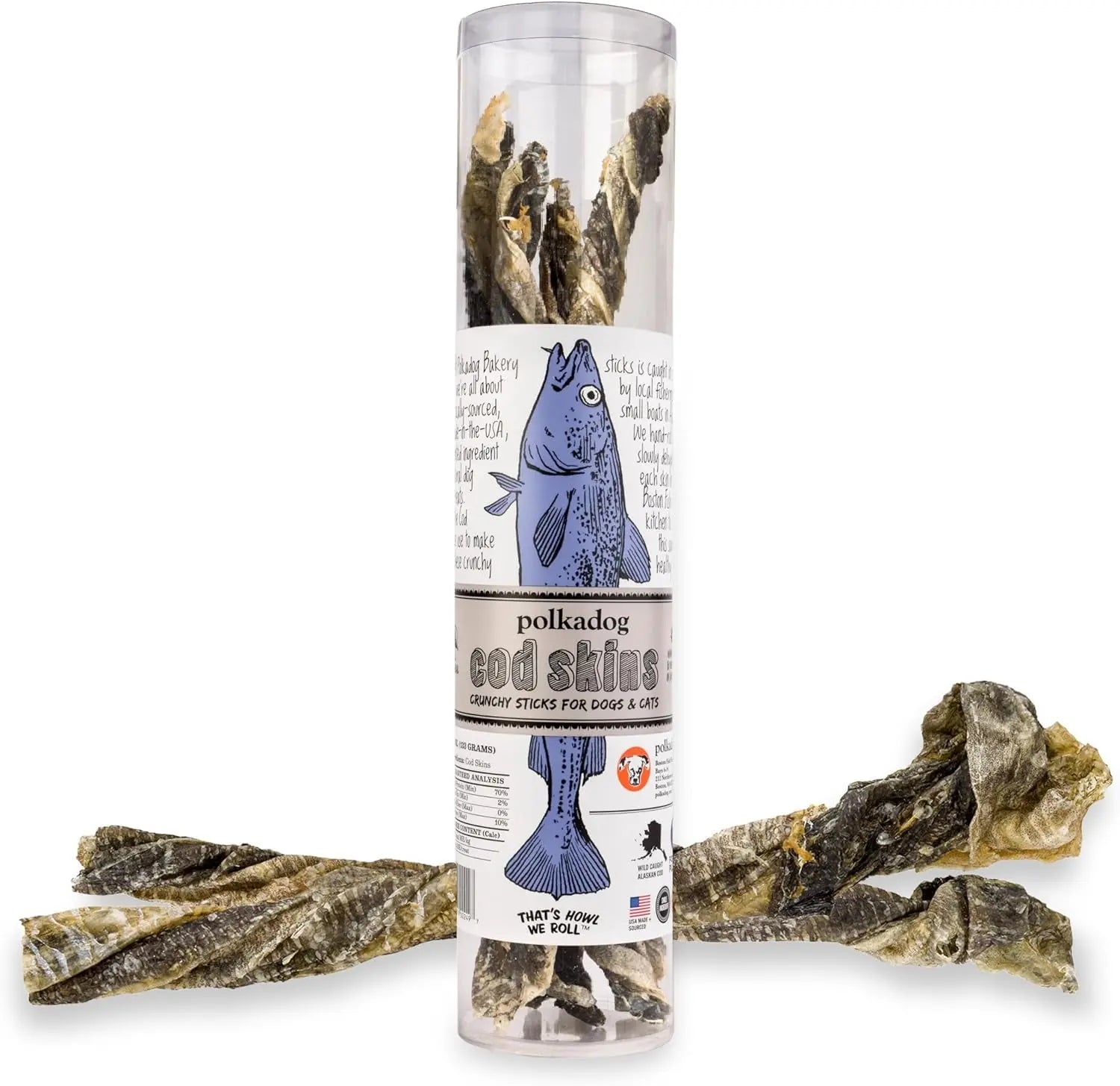 Wild-Caught Cod Skin Dog Treats – Single Ingredient, Grain-Free Omega-3 Chews | Handcrafted in the USA | 4.7 oz