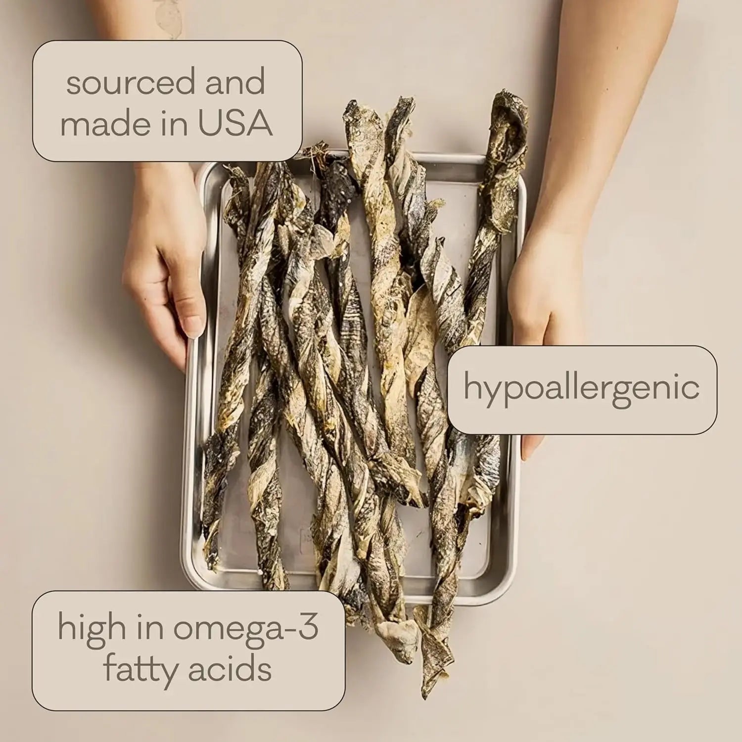 Wild-Caught Cod Skin Dog Treats – Single Ingredient, Grain-Free Omega-3 Chews | Handcrafted in the USA | 4.7 oz