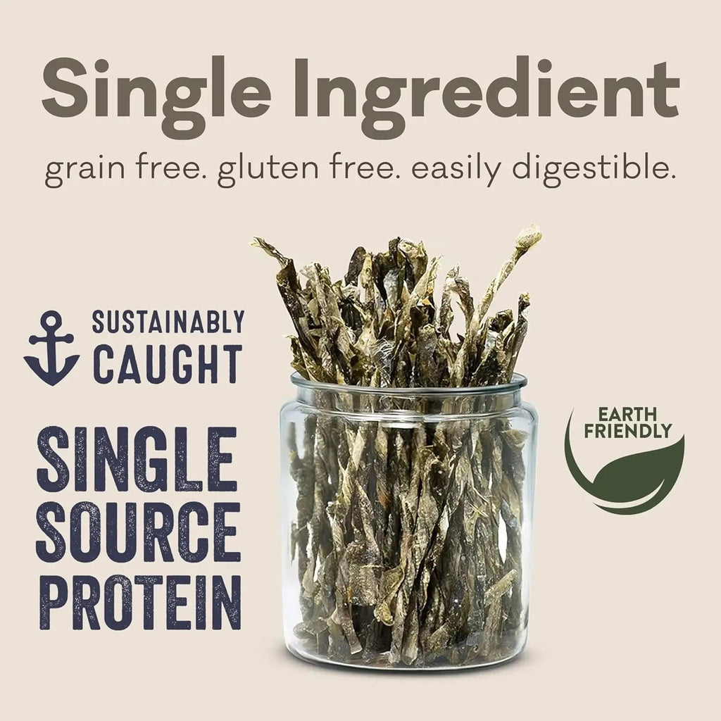 Wild-Caught Cod Skin Dog Treats – Single Ingredient, Grain-Free Omega-3 Chews | Handcrafted in the USA | 4.7 oz