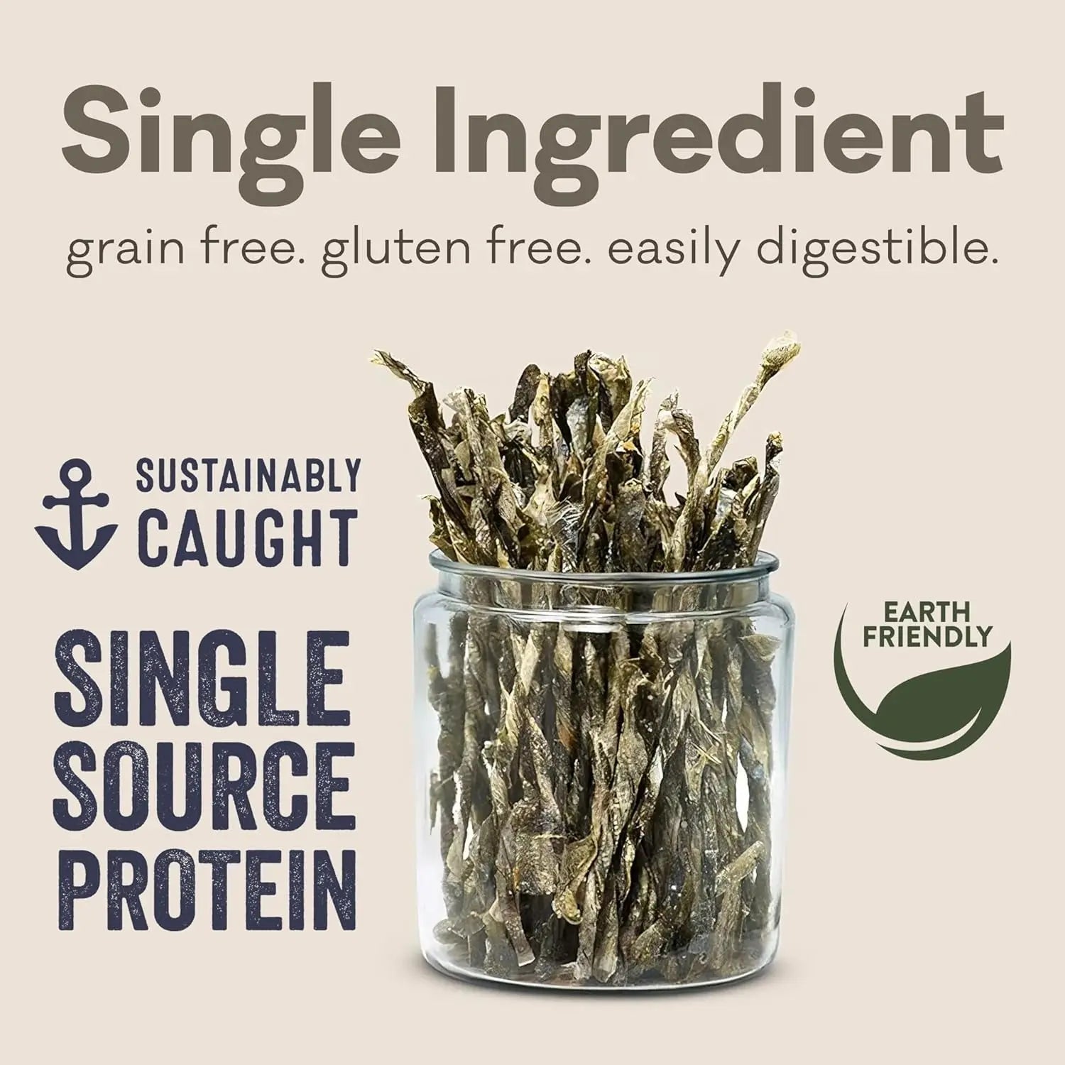 Wild-Caught Cod Skin Dog Treats – Single Ingredient, Grain-Free Omega-3 Chews | Handcrafted in the USA | 4.7 oz