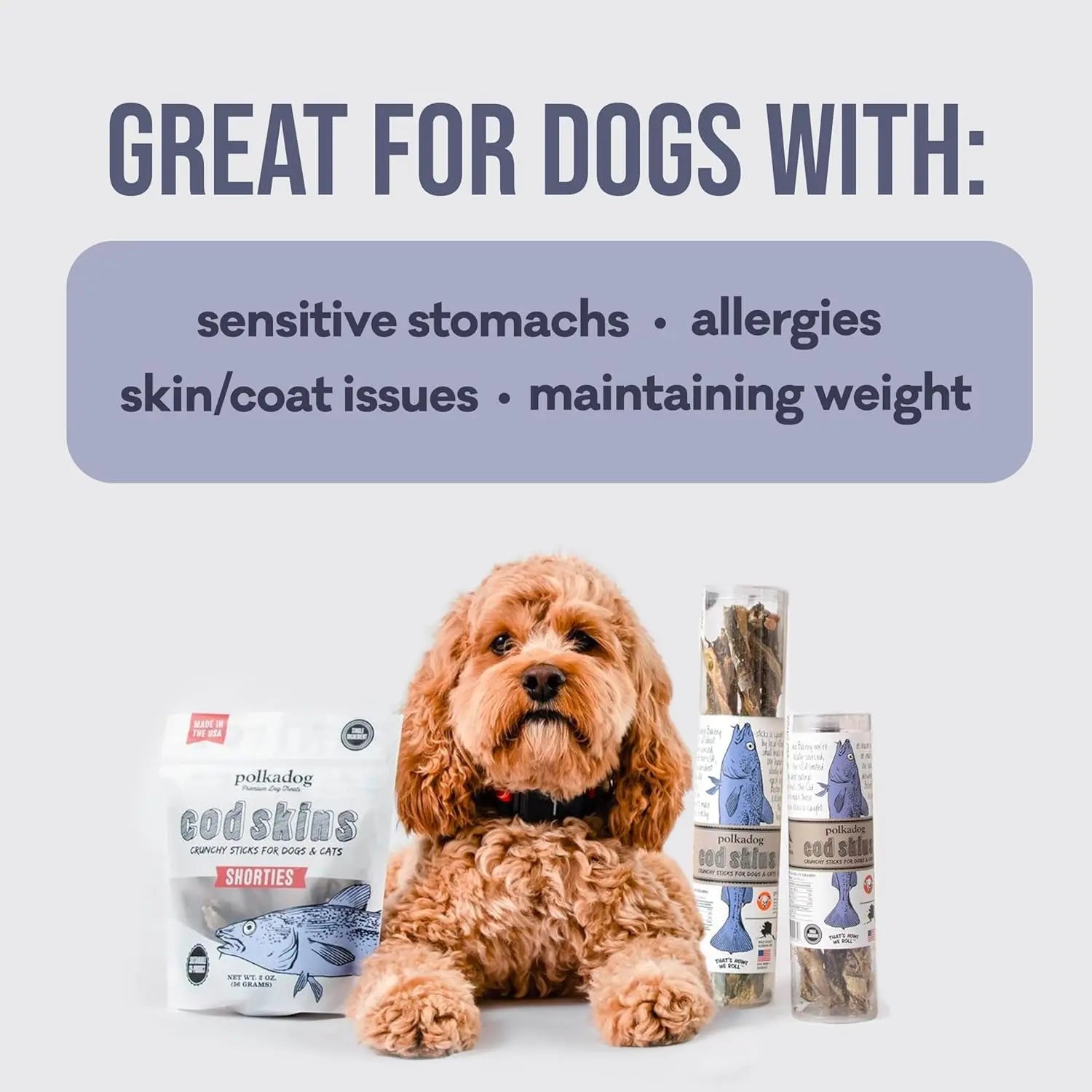 Wild-Caught Cod Skin Dog Treats – Single Ingredient, Grain-Free Omega-3 Chews | Handcrafted in the USA | 4.7 oz