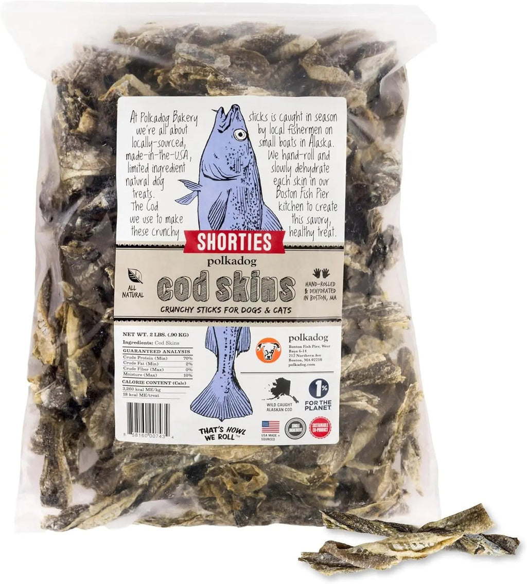Wild-Caught Cod Skin Dog Treats – Single Ingredient, Grain-Free Omega-3 Chews | Handcrafted in the USA | 4.7 oz