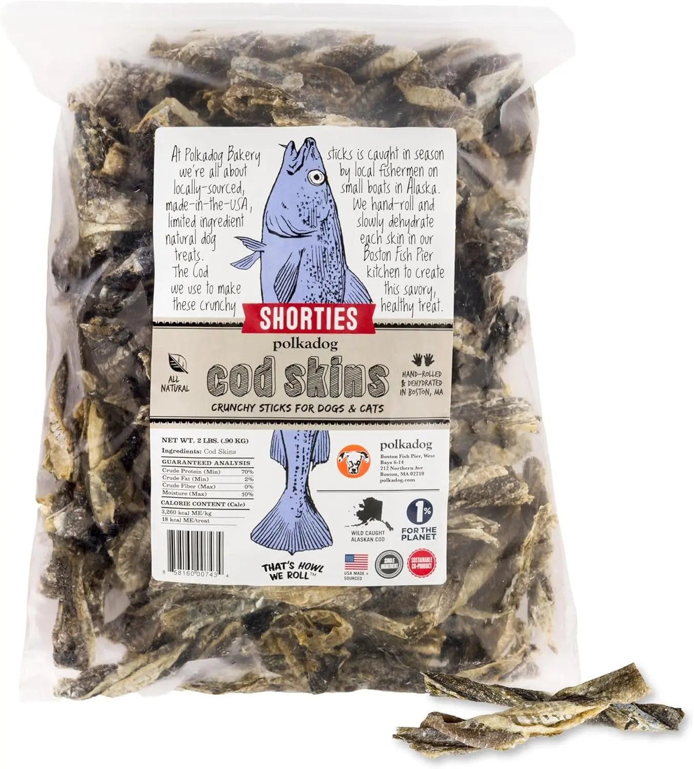 Wild-Caught Cod Skin Dog Treats – Single Ingredient, Grain-Free Omega-3 Chews | Handcrafted in the USA | 4.7 oz