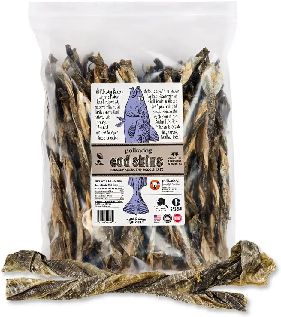 Wild-Caught Cod Skin Dog Treats – Single Ingredient, Grain-Free Omega-3 Chews | Handcrafted in the USA | 4.7 oz