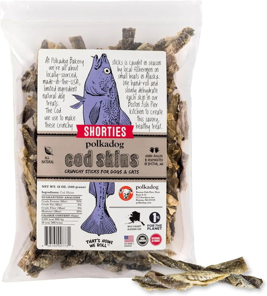 Wild-Caught Cod Skin Dog Treats – Single Ingredient, Grain-Free Omega-3 Chews | Handcrafted in the USA | 4.7 oz