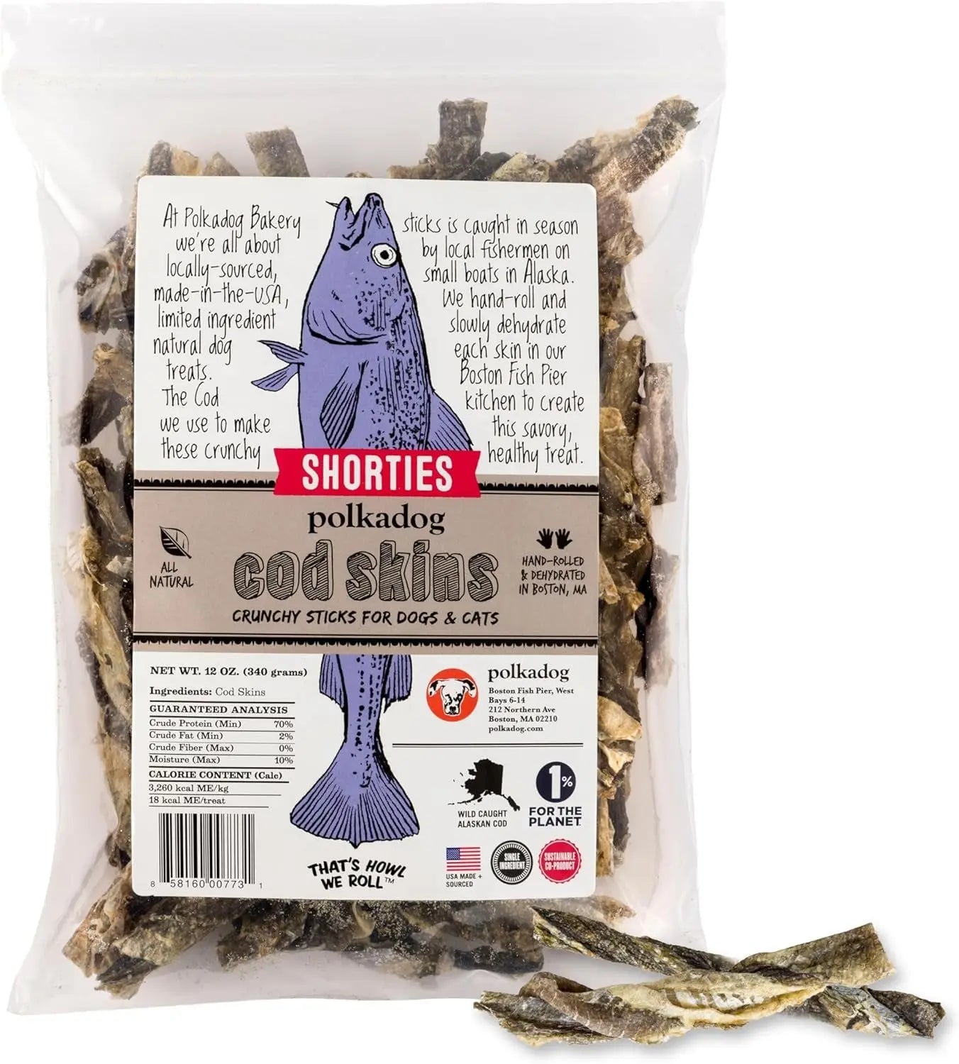 Wild-Caught Cod Skin Dog Treats – Single Ingredient, Grain-Free Omega-3 Chews | Handcrafted in the USA | 4.7 oz