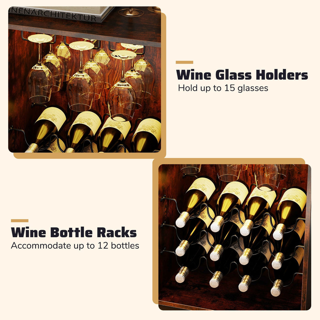 Wine Bar Cabinet with LED Lights & Glass Holders