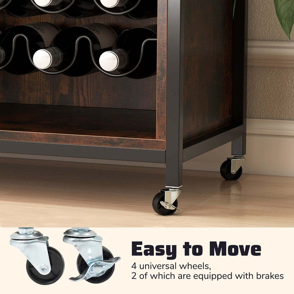 Wine Bar Cabinet with LED Lights & Glass Holders