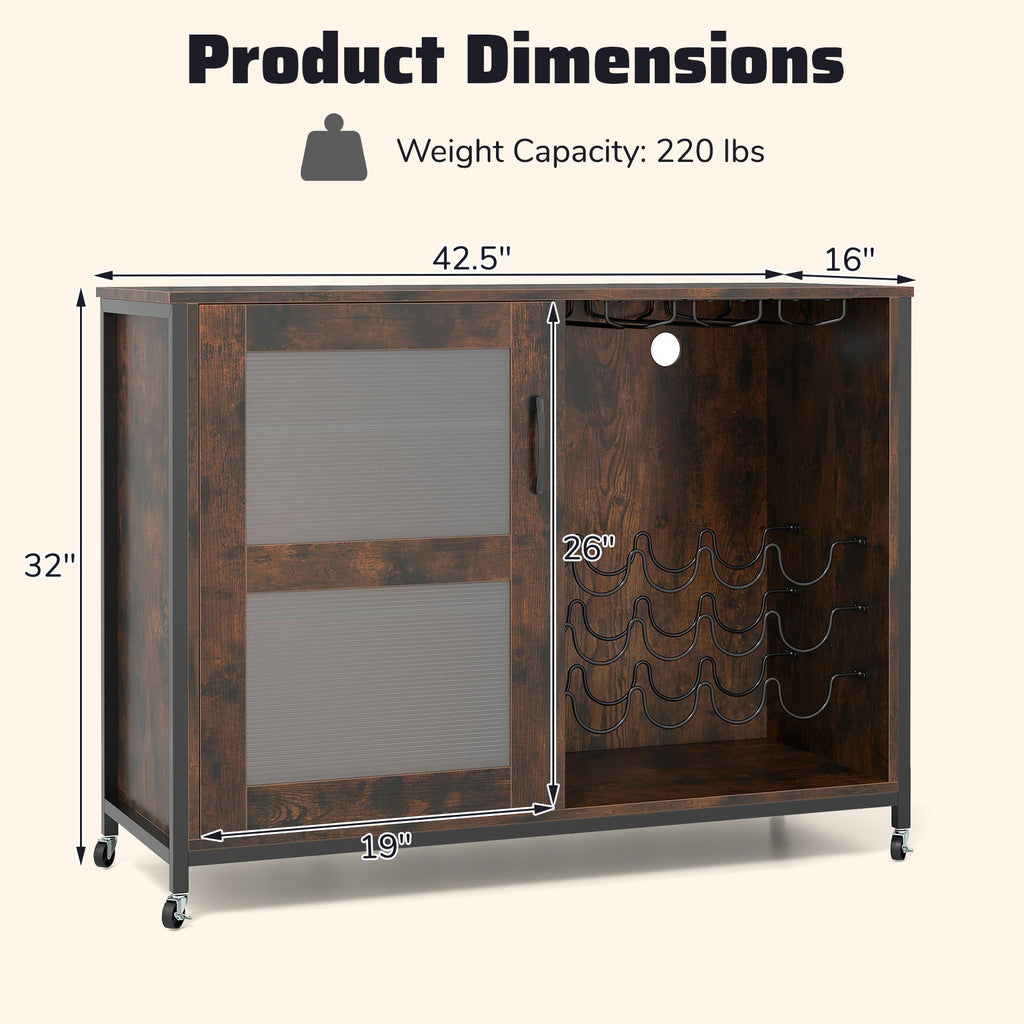 Wine Bar Cabinet with LED Lights & Glass Holders