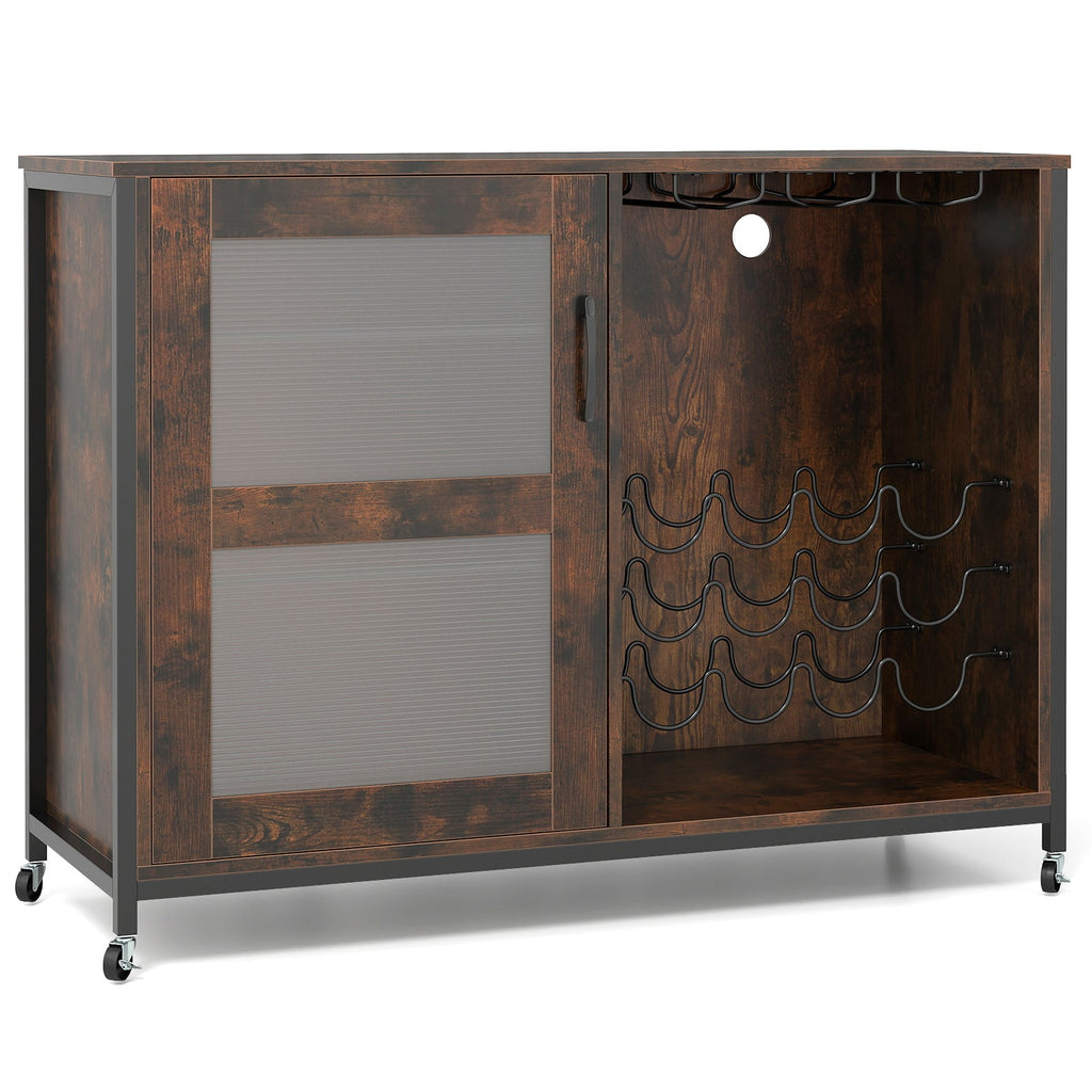 Wine Bar Cabinet with LED Lights & Glass Holders