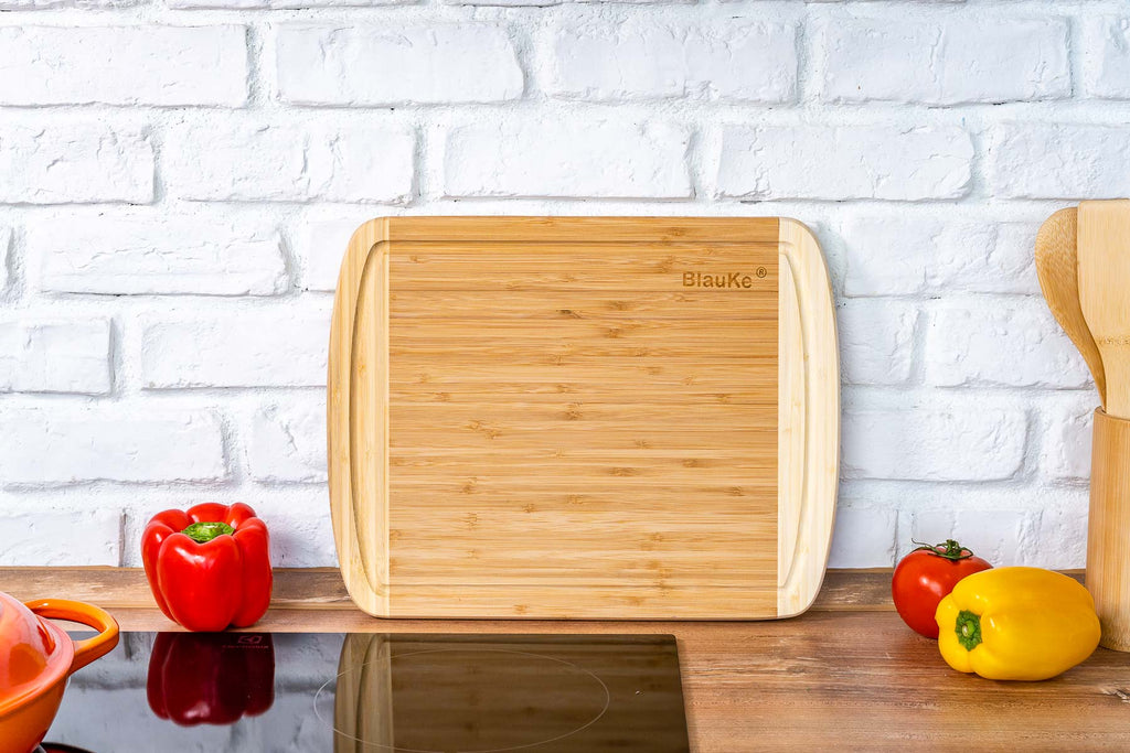 BlauKe Large Bamboo Cutting Board for Kitchen – 14x11" with Juice Groove & Non-Slip Feet