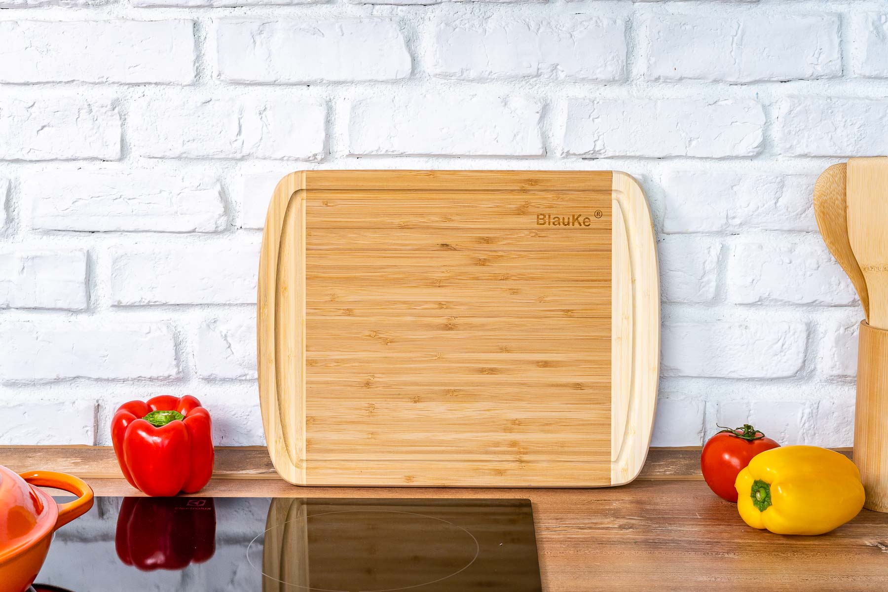 BlauKe Large Bamboo Cutting Board for Kitchen – 14x11" with Juice Groove & Non-Slip Feet