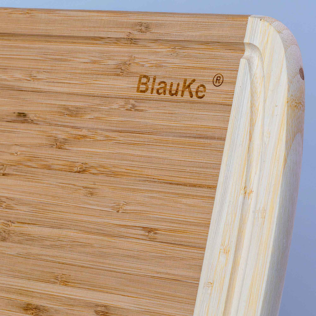 BlauKe Large Bamboo Cutting Board for Kitchen – 14x11" with Juice Groove & Non-Slip Feet