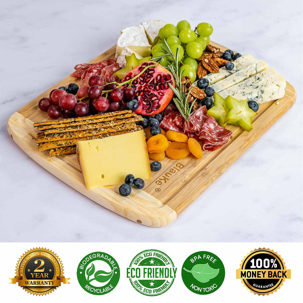 BlauKe Large Bamboo Cutting Board for Kitchen – 14x11" with Juice Groove & Non-Slip Feet