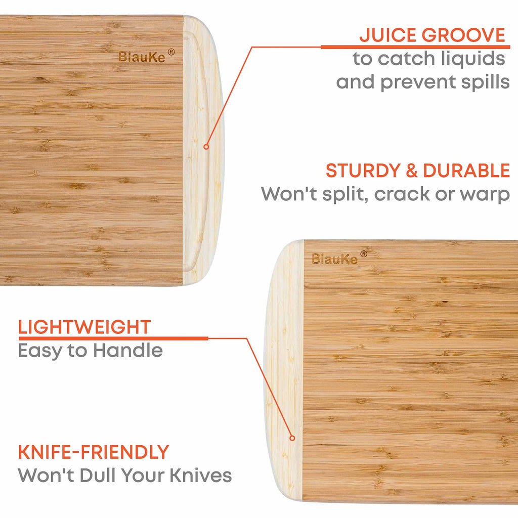 BlauKe Large Bamboo Cutting Board for Kitchen – 14x11" with Juice Groove & Non-Slip Feet
