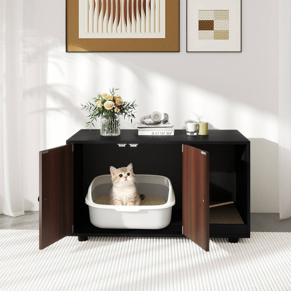 Cat Litter Box Enclosure Bench with Cushion Top