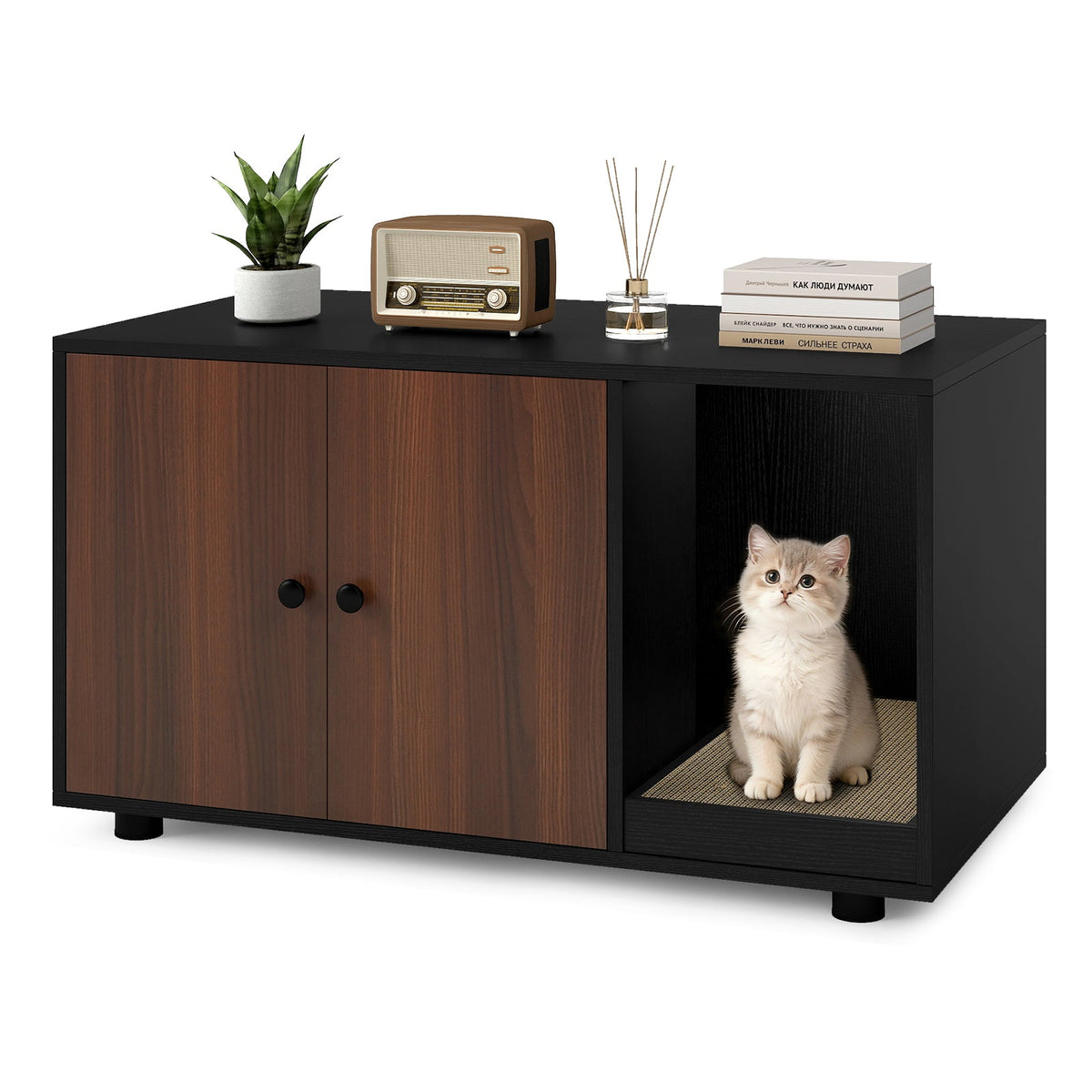 Cat Litter Box Enclosure Bench with Cushion Top